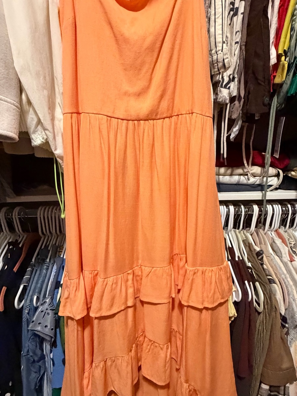 Trixxi Women's peach Ruffle Tiered Maxi Dress. Size large. Excellent condition